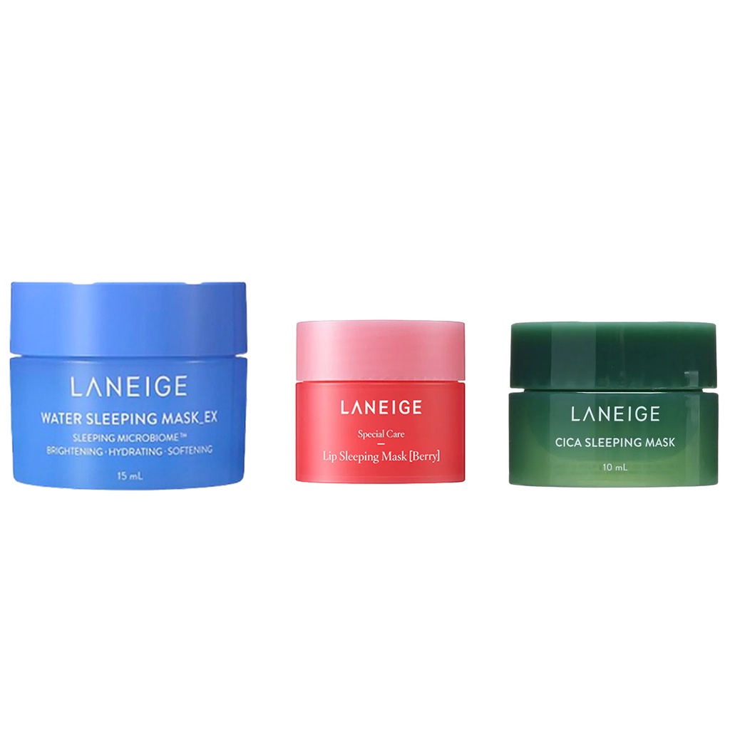 laneige sleeping mask water 15g, cica 10g, lip sleeping mask barry