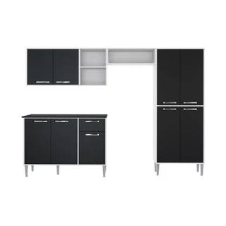 Cozinha Compacta Multimóveis Xangai Plus FG2840 com Armário e Balcão Branca/Preta