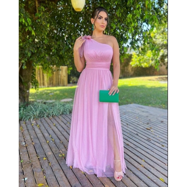 VESTIDO DE FESTA MADRINHA UM OMBRO SÓ COM BRILHO - PARIS | Shopee Brasil