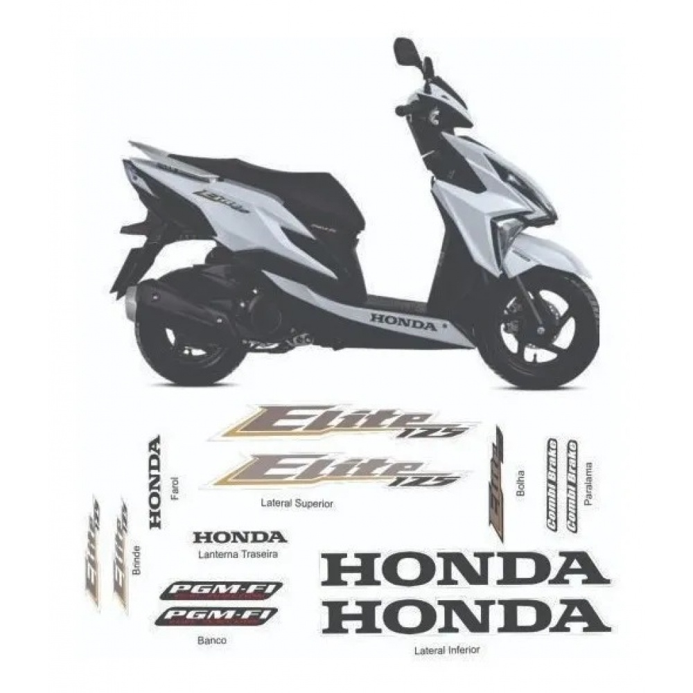 Kit Adesivos Faixas Moto Honda Elite 125 2019 a 2021 Branca Jogo ...