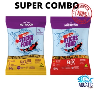 SUPER COMBO Ração para Peixes Sticks Food Dia a Dia Carpas 90g + Sticks Food Mix Carpas 90g Nutricon Peixe Lago