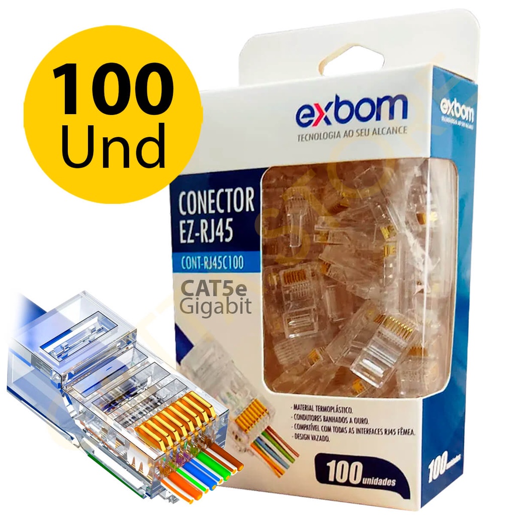 Conector Macho Rj45 Cat5e Ez Gigabit Passagem 100 Unidades Shopee Brasil