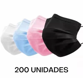 Máscara descartável adulto Kit 200 Máscaras Tripla Camada Preto Azul Branca Rosa em Oferta na Shopee