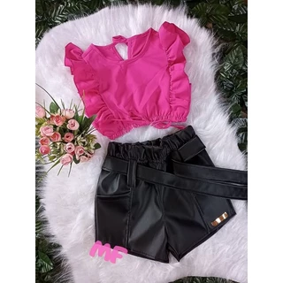 Conjunto Shorts Courino + Cropped Babado infantil menina Blogueirinha