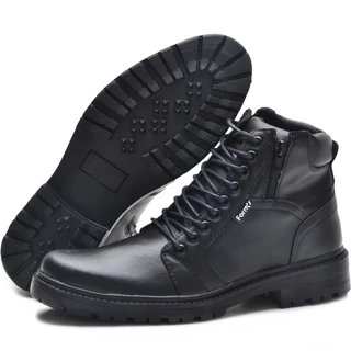 Coturno masculino zíper de couro bota cano médio muito confortável trilha - motociclista - promoção