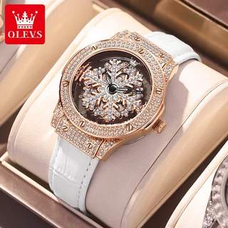 OLEVS 9938 Relógio Feminino Original Autêntico Floco De Neve Pentagonal Relógio De Couro