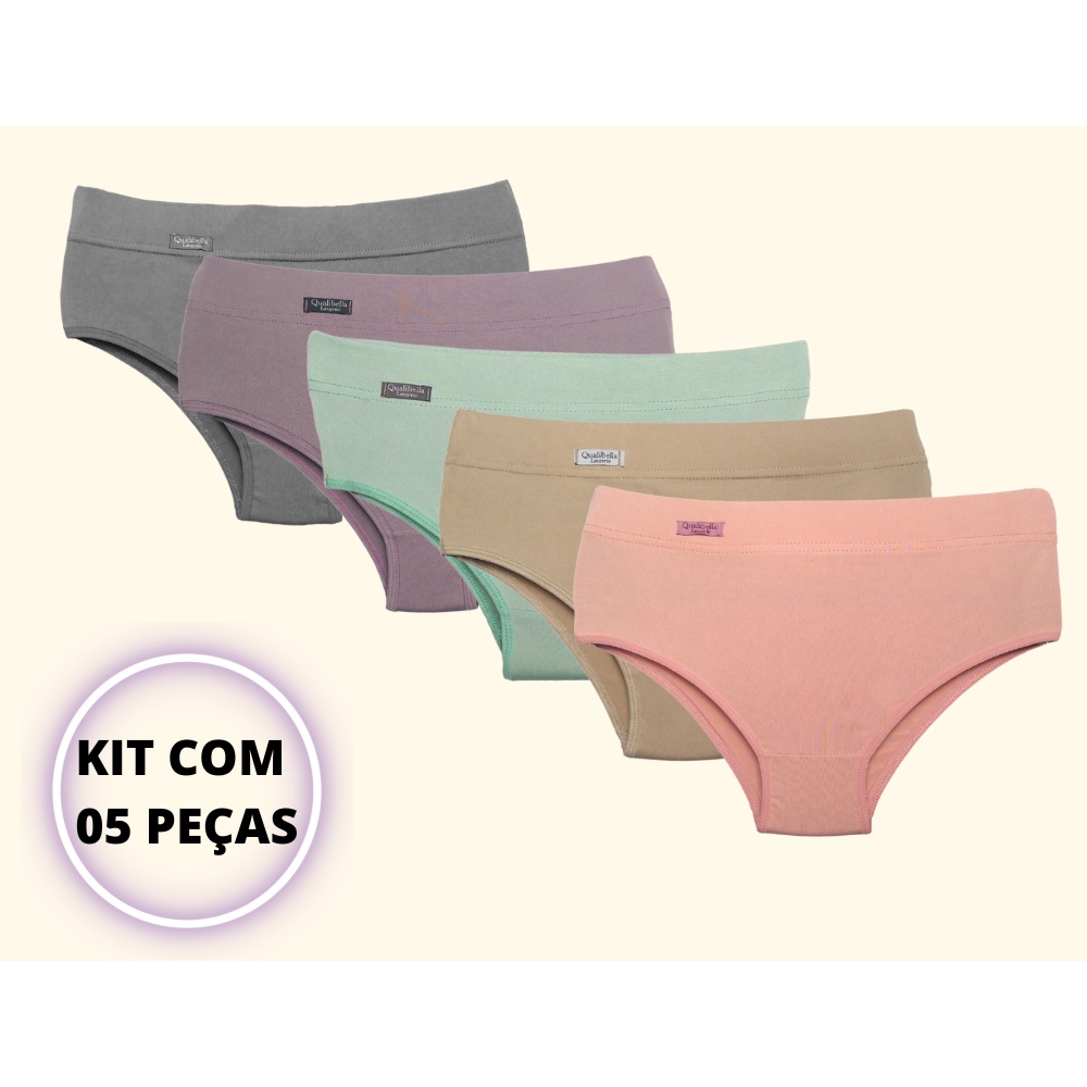 Kit 5 Calcinhas Calçola Modeladora Cós Alto Cintura Alta Em Microfibra Lisa