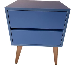 1 Mesa de cabeceira com 2 gavetas, 100% mdf cor Azul Sirena Com Pés