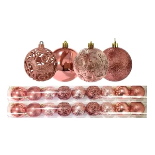 Jogo 9/18 Bolas Natal Mista Textura Arabescos Rena Rosê 6cm
