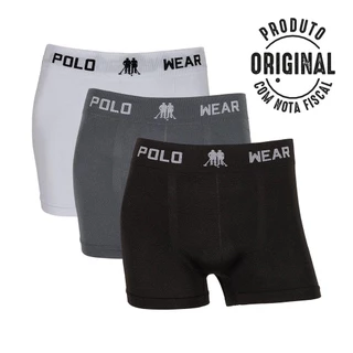 Kit 3 Cueca Boxer Masculino Polo Wear Cuecas Box Adulto Sem Costura Lisa