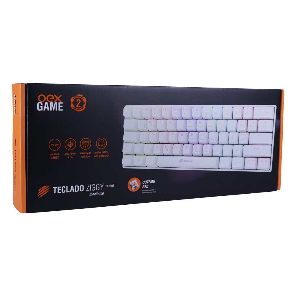 Teclado Oex Gamer RGB Ajustável 60% FPS Ziggy Mecânico Outemu Red