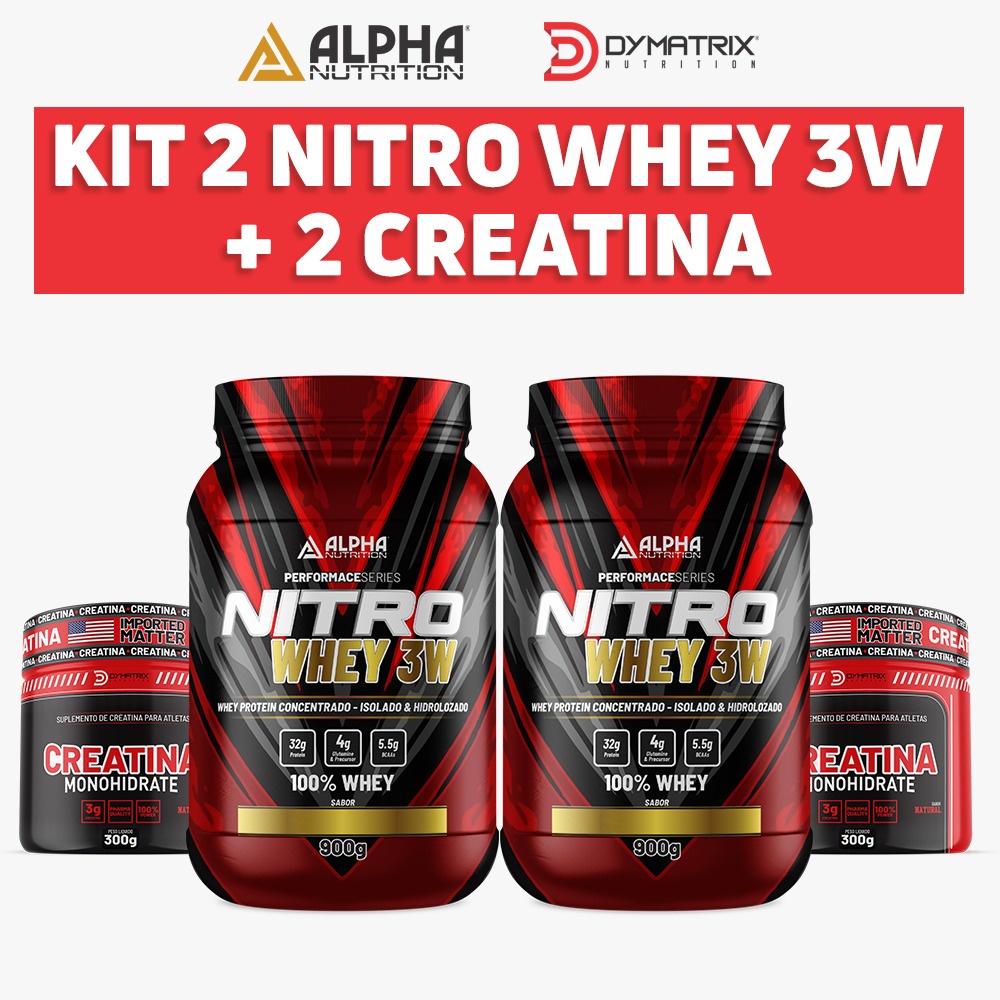 KIT 2UNID.Whey Protein 3w 907 – Alpha Nutrition + 2UNID. CREATINA DYMATRIX300GR