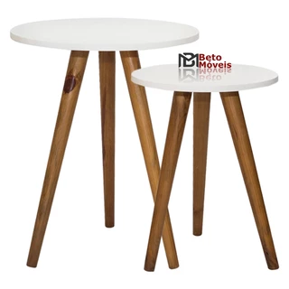 Jogo de Mesinha Lateral Redonda Sala Pé Palito Retro MDF Decoração Porta Objetos