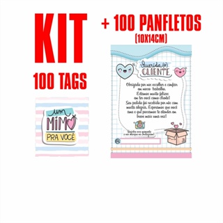 Kit papelaria Combo empreendedor Mimo 100 unidades Panfletos agradecimento ao cliente e 100 unidades Tag Sem furo mini cartão modelo 10
