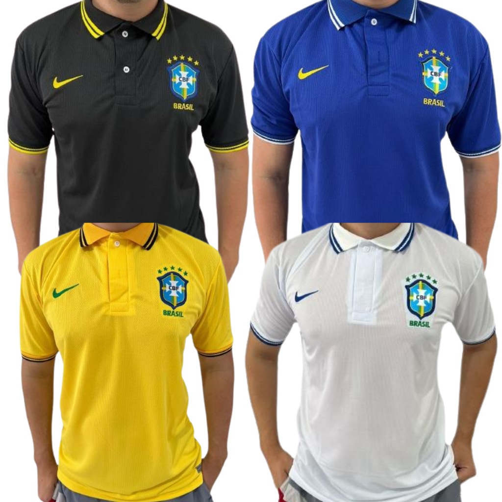 Camisa Brasil Gola Polo Seleção Brasileira Branca Azul Preta Amarela Verde