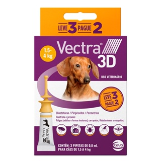 Combo Antipulgas e Carrapatos Vectra 3D Cães 1,5Kg a 4Kg