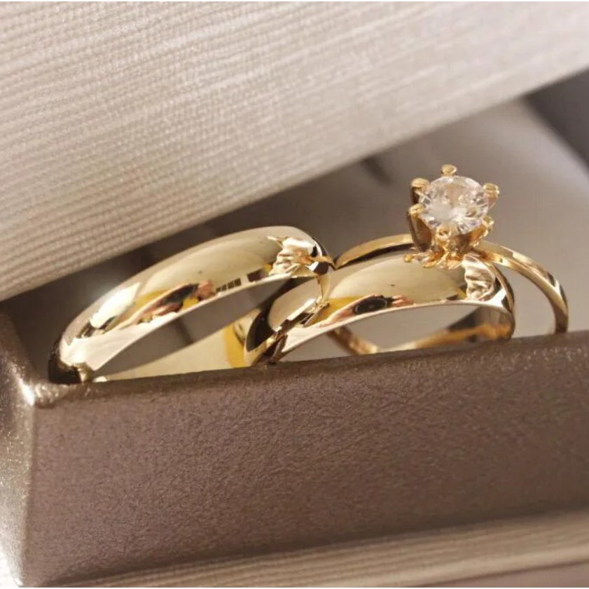 Par De Aliança banhado Moeda Antiga Redonda 4mm Ouro 18K e solitário