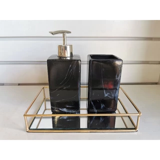 Kit lavabo banheiro luxo de porcelana branco/preto/verde porta sabonete líquido + porta escova de dente