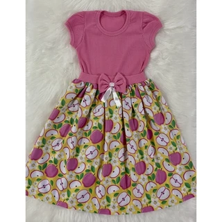 Vestido Festa Infantil Menina Temático Maçã Tropical