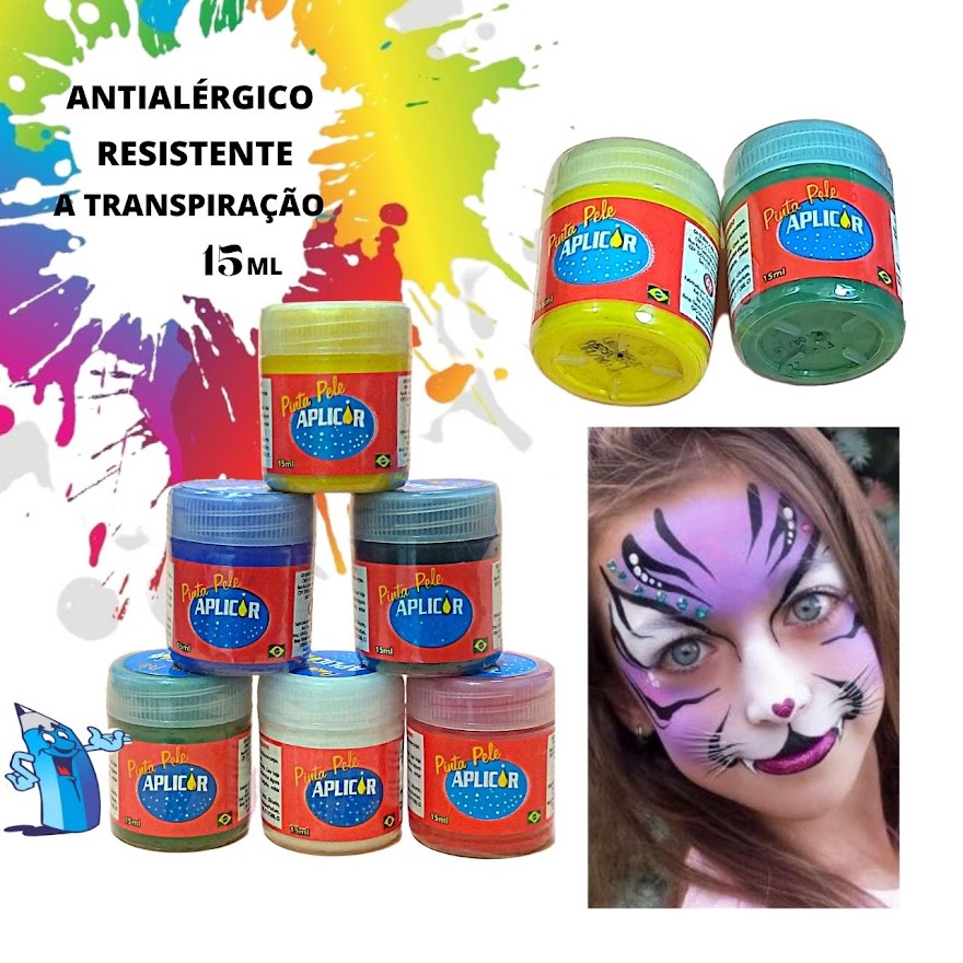 Tinta Pintura Facial Pinta Cara para Pintar Pele Anti alérgico 15ml Aplicor