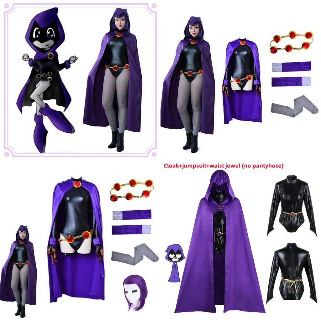 Teen Titans Raven Cosplay Traje De Super-herói Manto Zentai