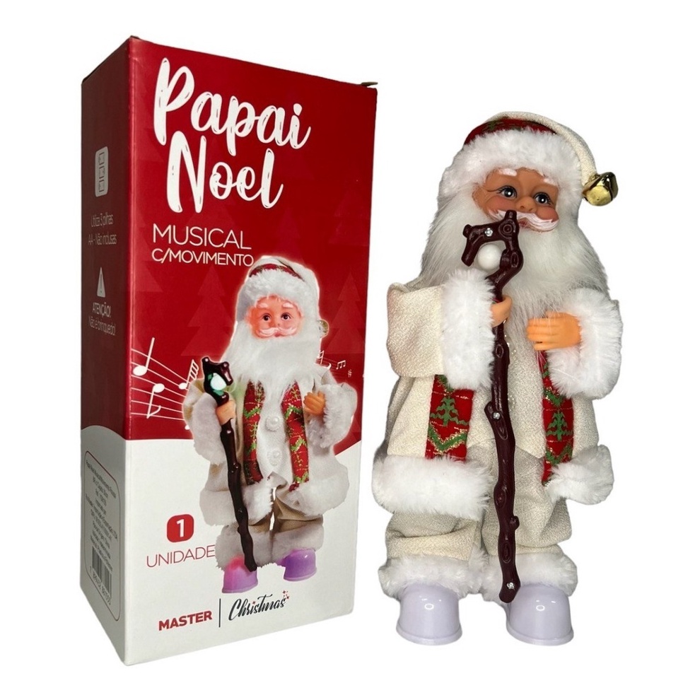 Papai Noel Musical com Roupa e Cajado Pilha