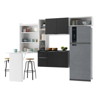 Cozinha Compacta com Mesa Dobrável MP2008 Sofia Multimóveis Branca/Preta