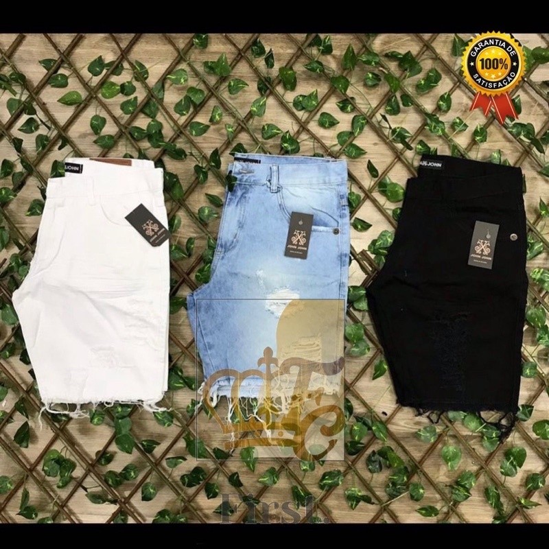 Kit 3 Bermudas Linha Premium Masculinas Jeans Rasgada - Env/24h