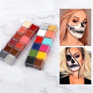 Paleta de Tinta Corporal, Maquiagem Profissional, Pintura Facial Ativada  por água, Bolo Dividido para Adultos para Festa de Halloween (12)