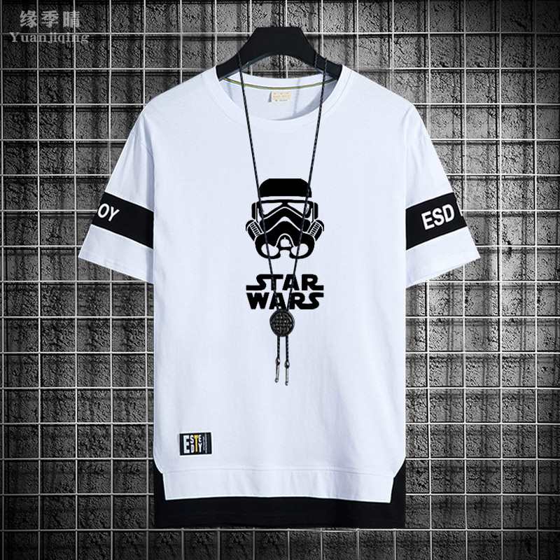 Camiseta masculina verão moda rua estilo decote redondo manga curta roupas  adolescentes masculinao branco preto man jedi knight print oversized  streetwear