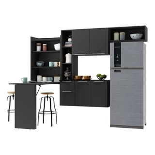 Cozinha Compacta Multimóveis Sofia FG2008 com Mesa Dobrável Preta
