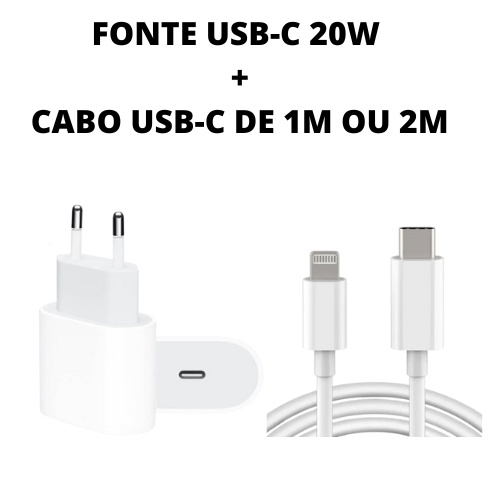 KIT FONTE USB-C 20W + CABO USC-C DE 1 OU 2M | Shopee Brasil