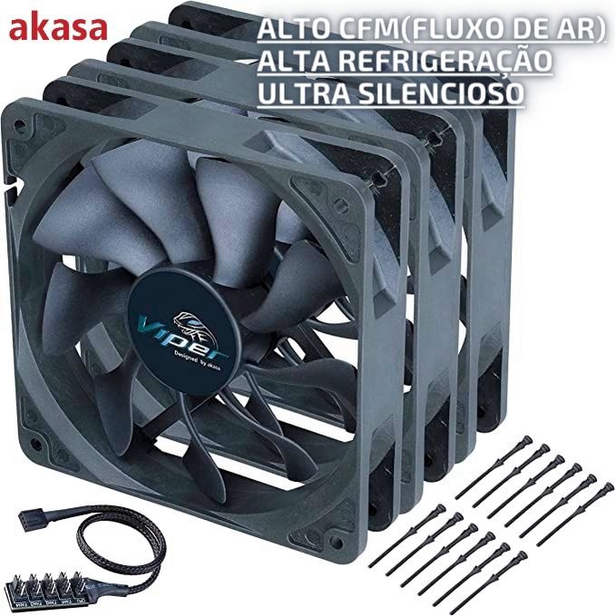 Kit Fans 120mm PWM De Alto Desempenho e Fluxo de Ar Akasa Viper 4 Pinos