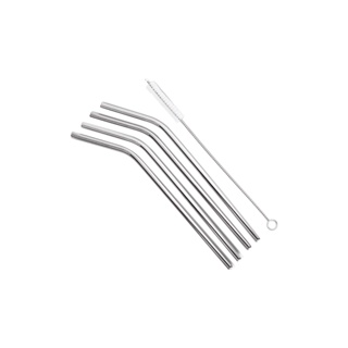 Kit Canudos de Inox Curvo + Escova Brinox Descomplica 5 peças