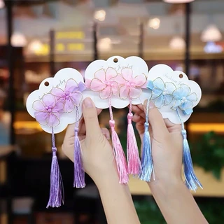 2PCS Cute Chinese Flower Princess Tassel Hairpins Children Headwear Girls Hair Accessories