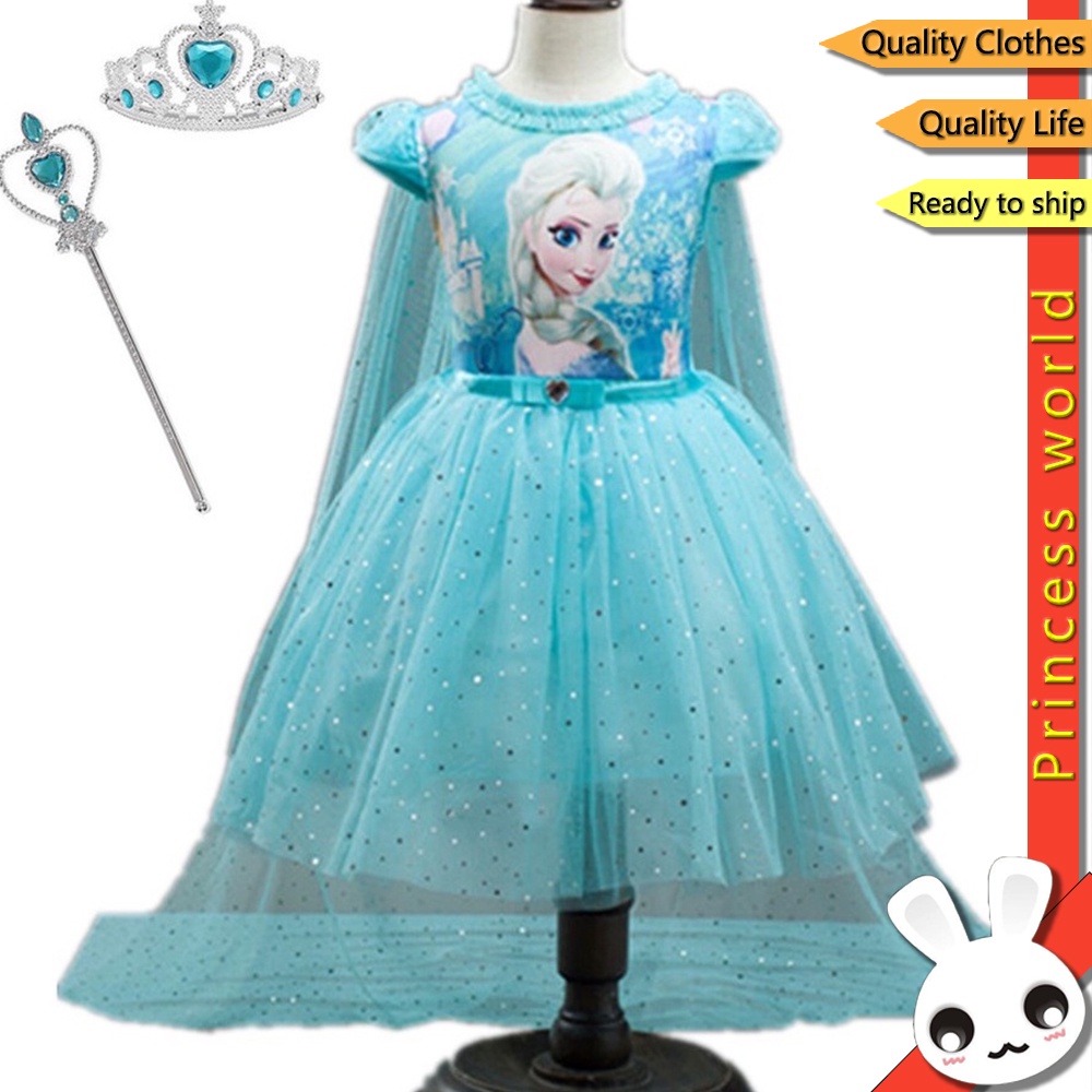 Vestido Infantil Feminino Frozen Com Capa Elsa Anna Flexível Bebêde Princesa Para Festa Cosplay 6069