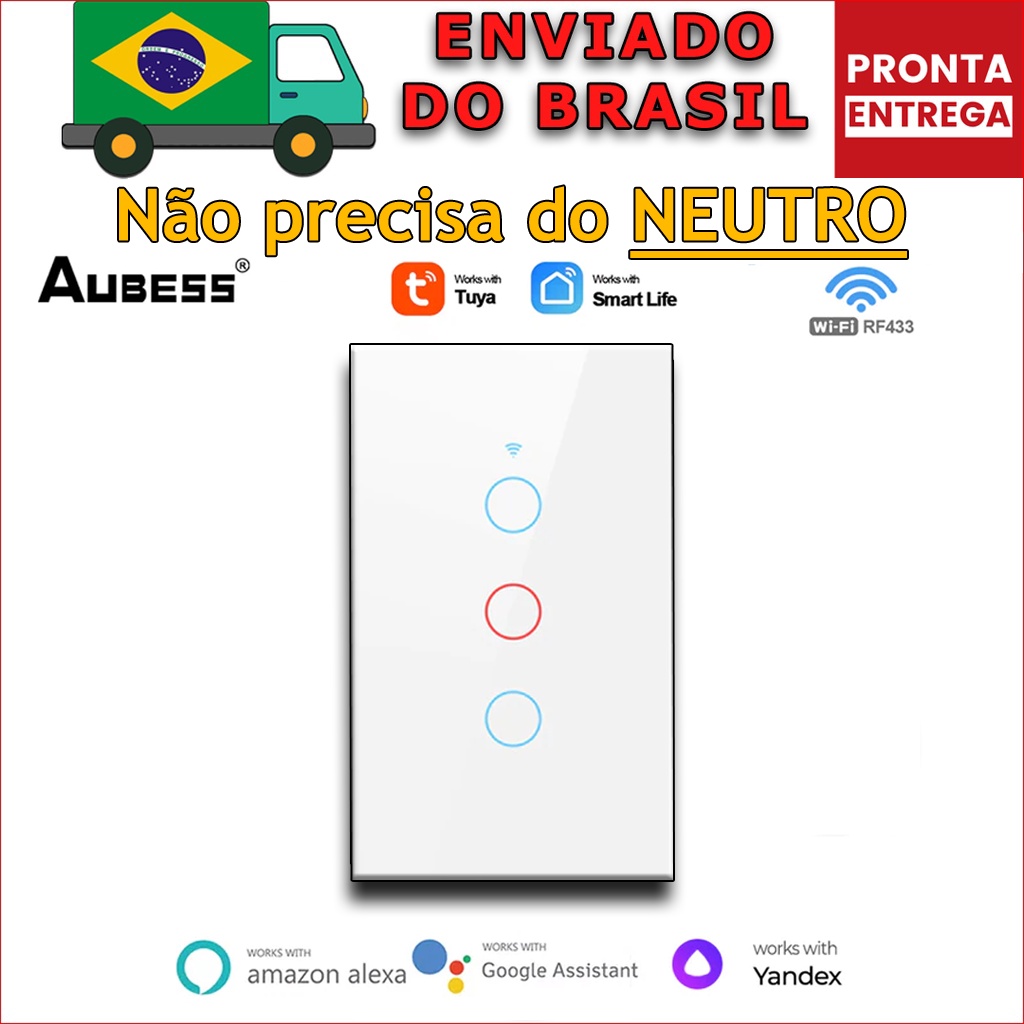 Interruptor Inteligente (SEM NEUTRO) Touch Com Controle Wifi Tuya Smart Home Funciona Com Alexa