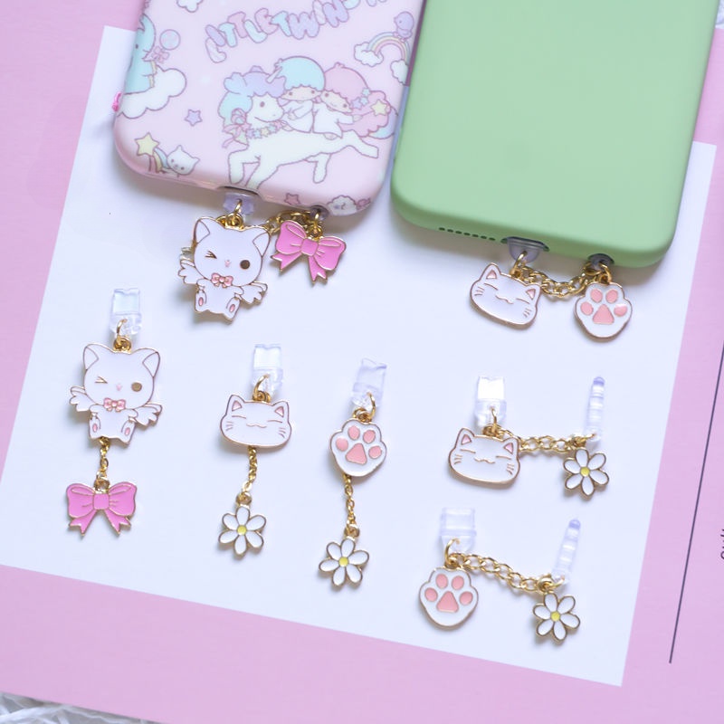 Telefone Celular Plugue Anti-Poeira Fofo Arco Gato Dados De Carregamento Universal Fone De Ouvido Plu