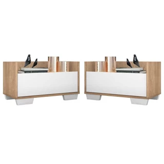 Kit c/ 2 Mesas de Cabeceira 80 cm c/ Pés Quadrados Multimóveis Rustic/Branco