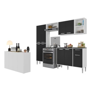 Cozinha Completa c/ Buffet/Aparador Siena Multimóveis MP2041 Branca/Preta