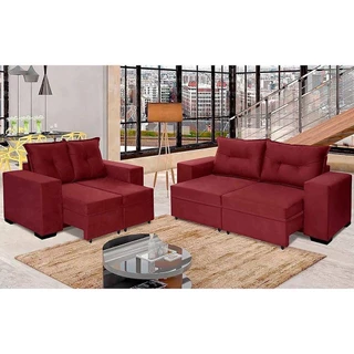 Conjunto de Sofá Marrocos 2,00 Mts + 1,50 Mts Pluma Vinho