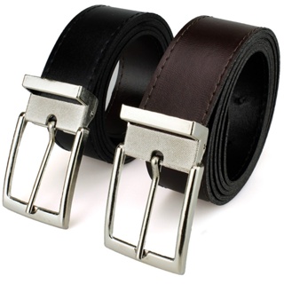 Kit 2 Cintos Social Masculino Couro Ecológico Dupla Face Preto e Marrom