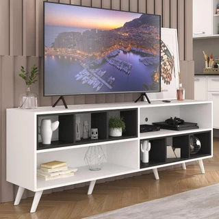 Rack para TV 75" Retrô com Nichos Jazz Multimóveis MP1022 Branco/Preto/Branco
