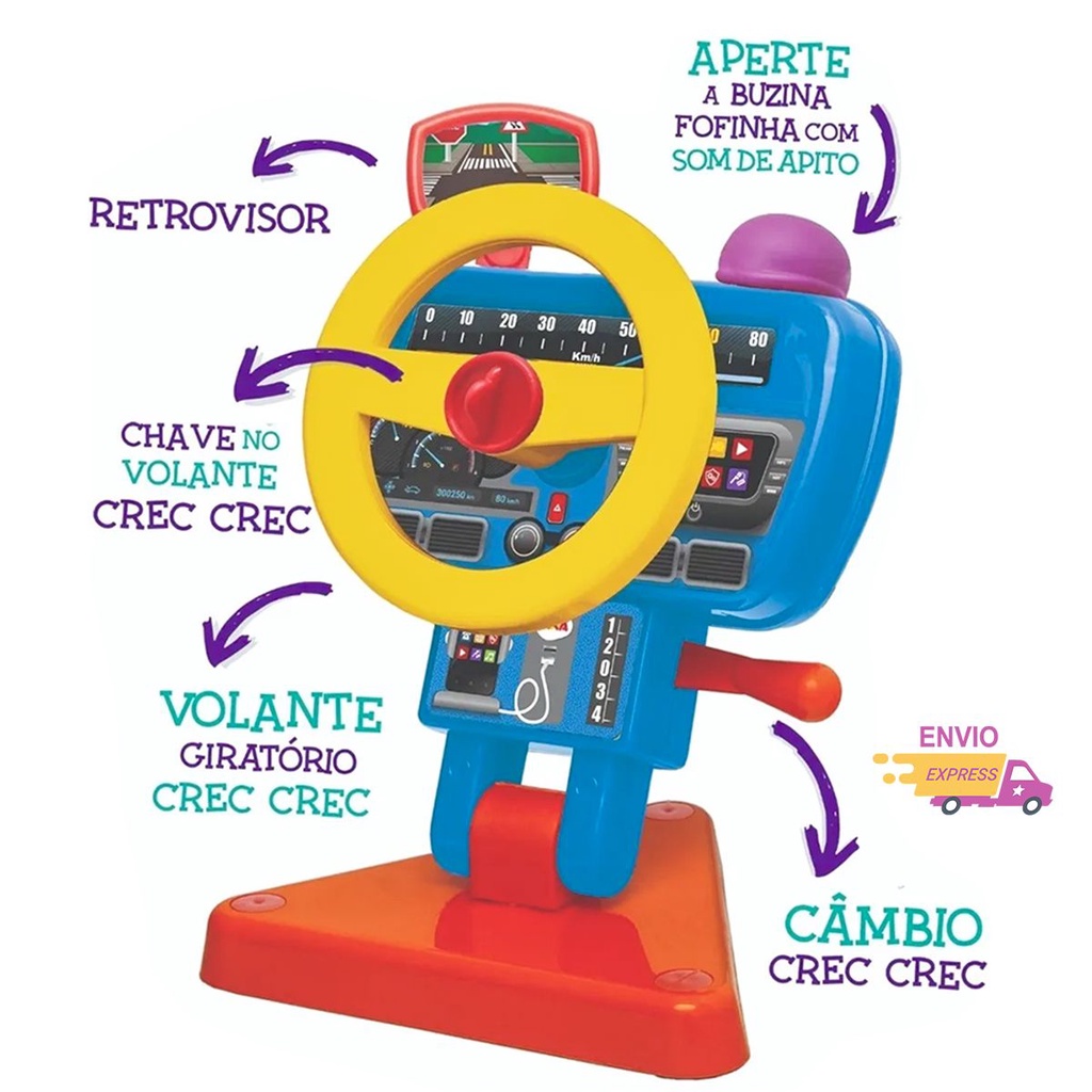 Volante Infantil Buzina com Som e Retrovisor Brinquedo para Bebê Elka