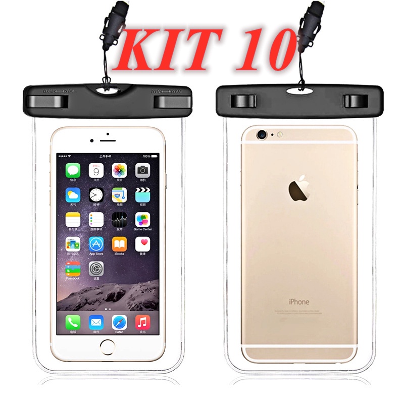 Kit C/10 Capinhas Capa De Celular À Prova D'Água Proteção Impermeável Mergulhos Aquáticas