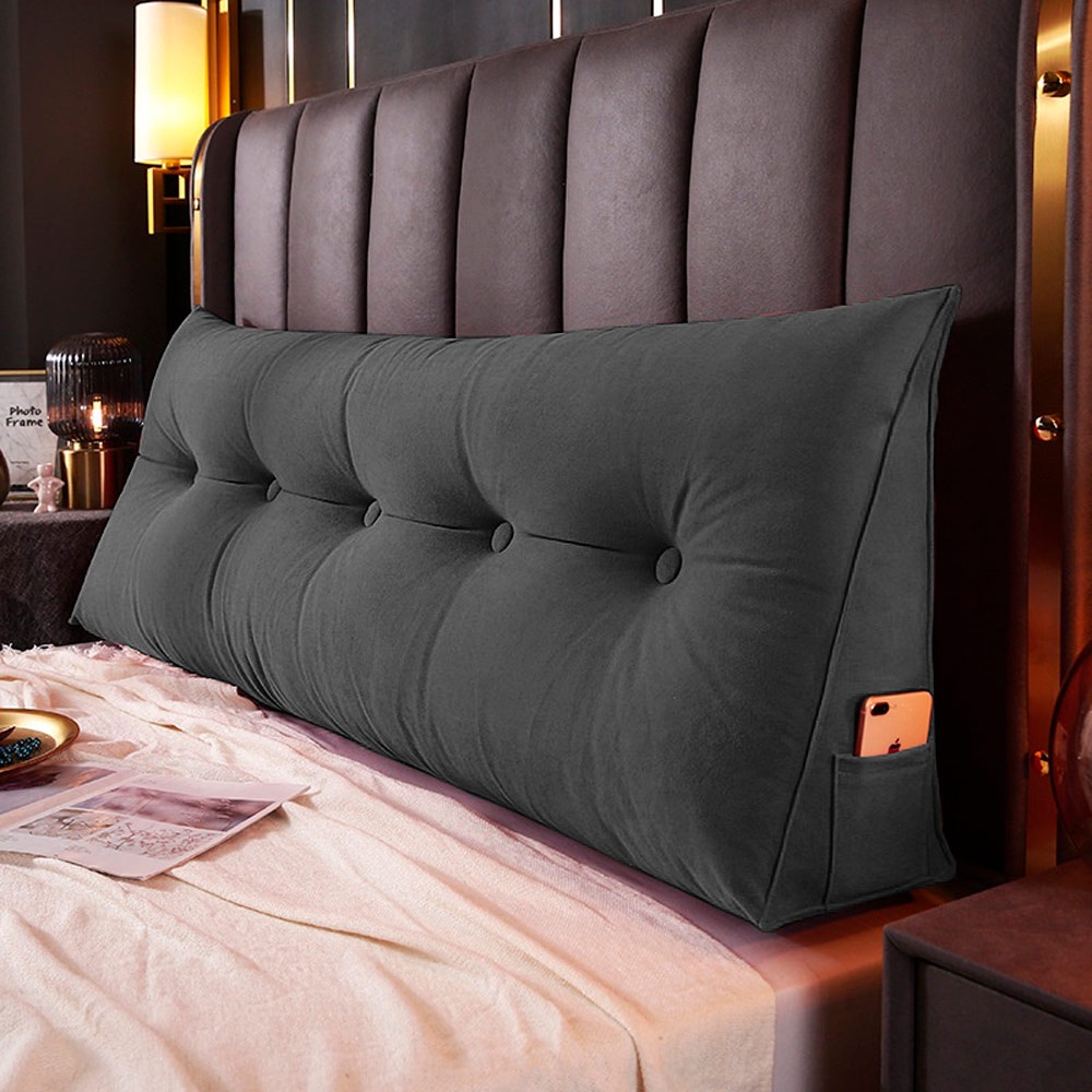 Almofada Cabeceira Cama 140cm Encosto Apoio Lombar com Porta Celular Spot Suede