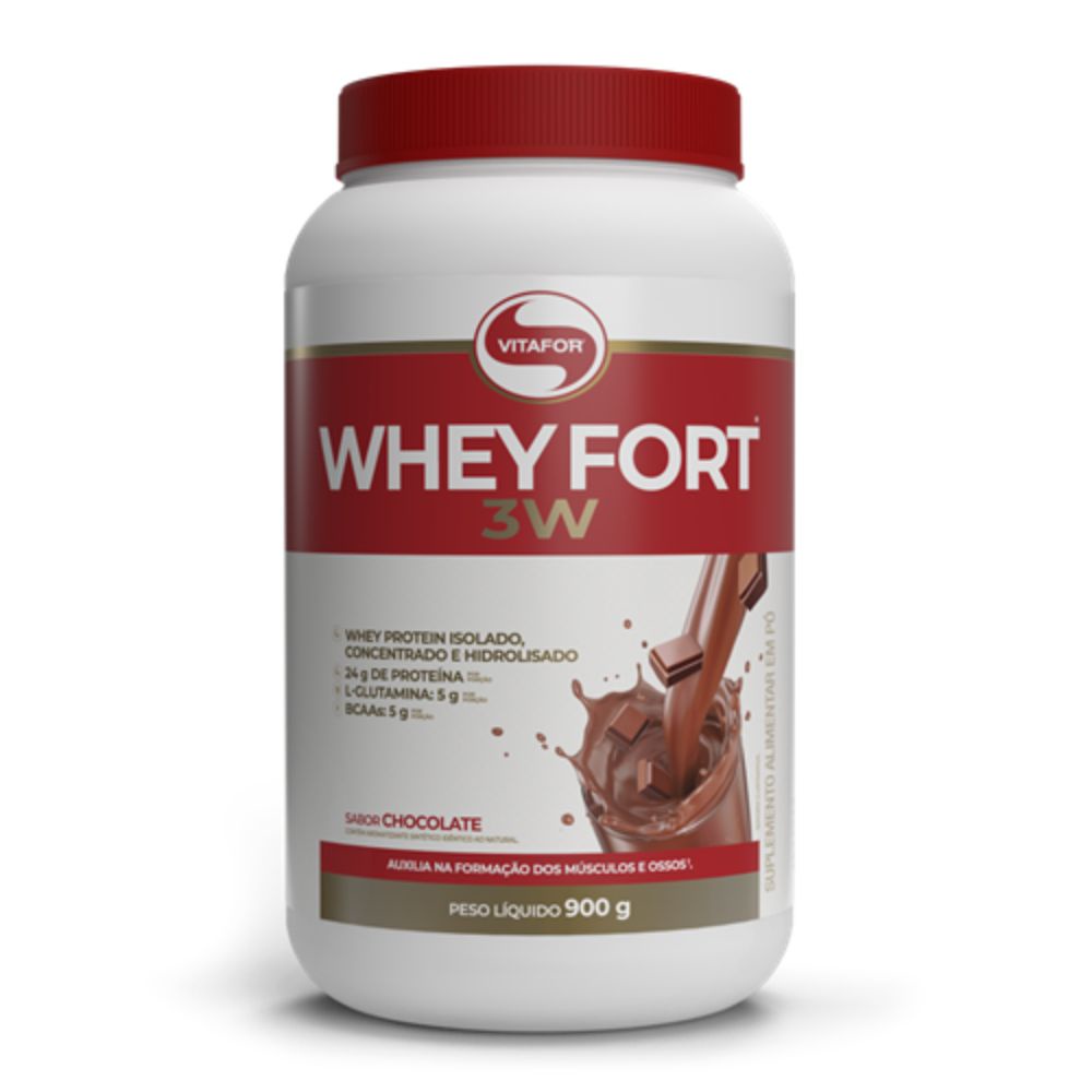 Suplemento Vitafor Whey Fort 3W Proteína Concentrada, Isolada e Hidrolisada 900g