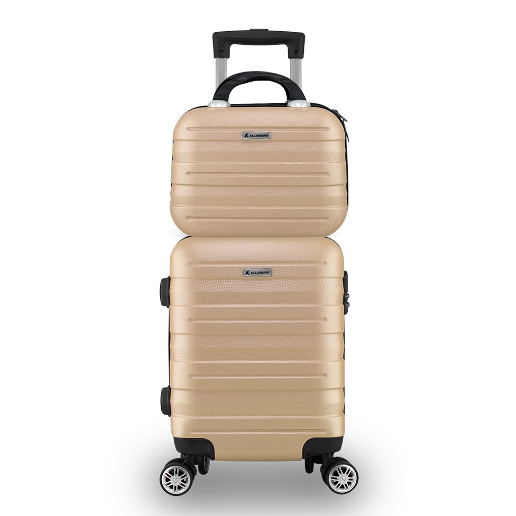 Kit Mala De Bordo Compacto + Necessaire ABS Rígido Viagem Nacional Cadeado Lateral