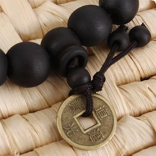 Unisex Black Wood Buda Beads Budista Tibete Rosário Mala Oração Pulseira Punk Jewelry