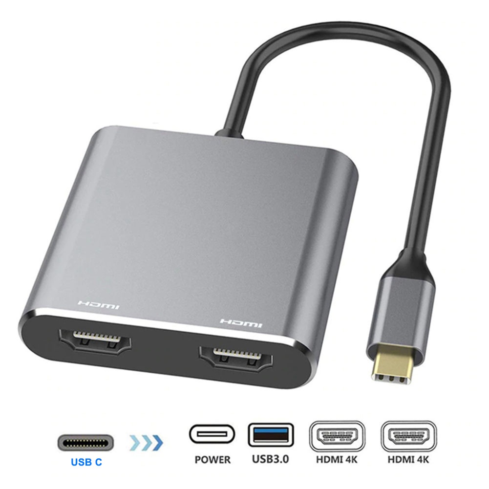 Estação De Acoplamento 4 Em 1 Tipo C Para HDMI * 2 4K USB3.0 PD Carregamento Rápido Tela Dupla Extensão USB Conversor Hub